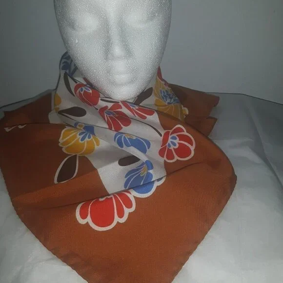 VTG WISTEL T Made in ITALY texturized polyester SQUARE scarf Big FLOWERS FLORAL - Picture 3 of 9